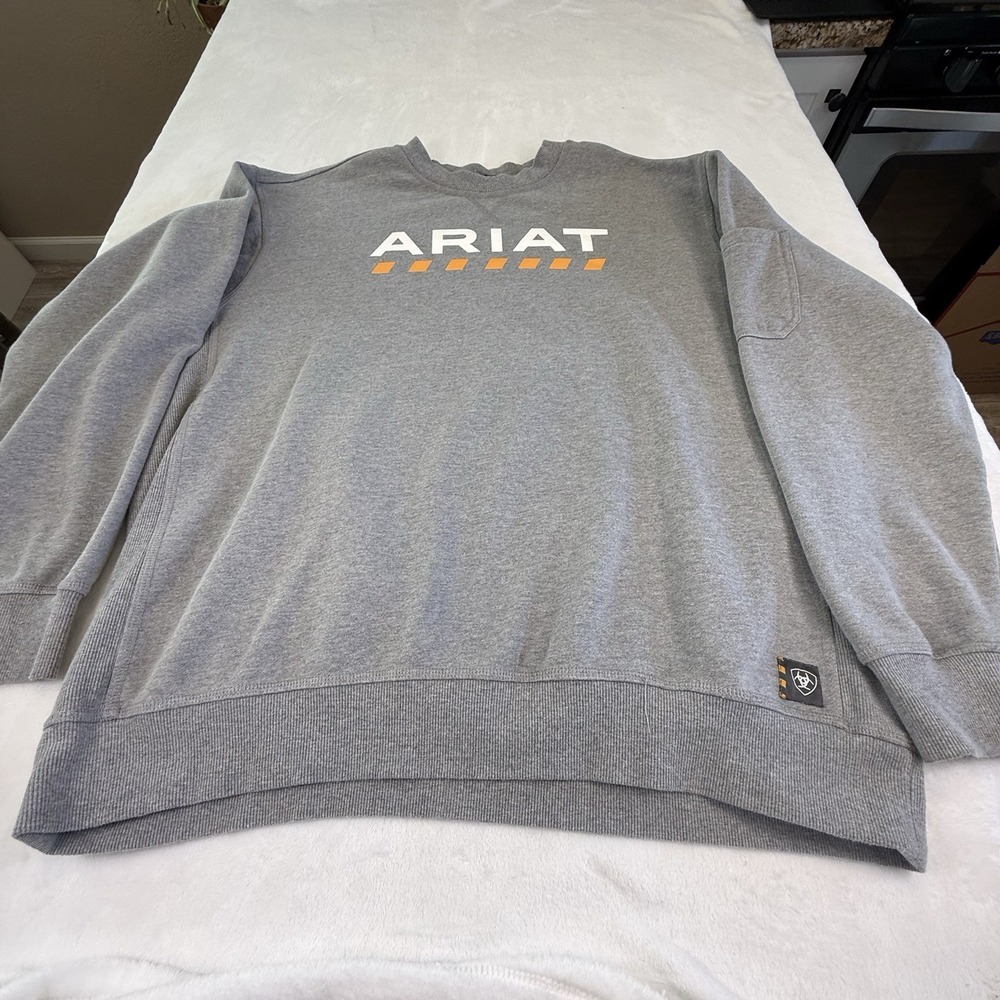 Ariat Rebar Work Sweatshirt Mens Gray Crewneck Logo Pocket 2XL